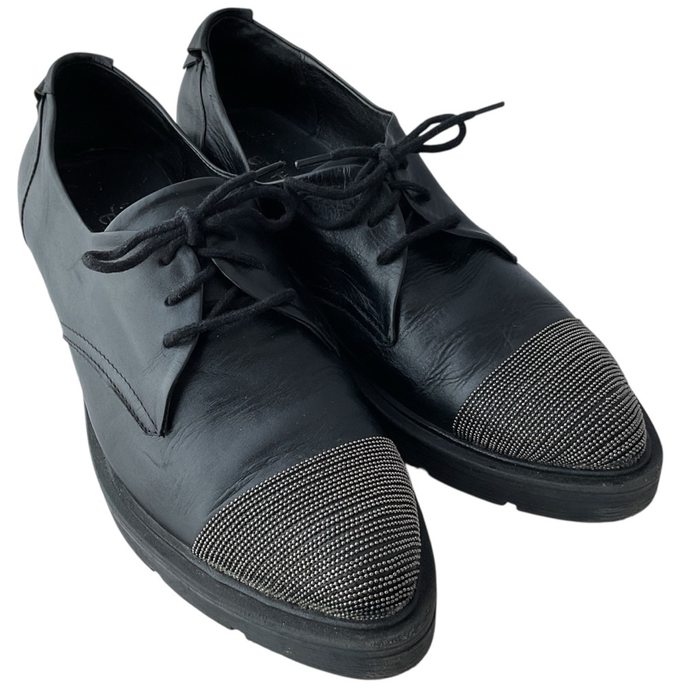 Ethem Black Leather Italian Lace Up Studded Loafers Women’s Size EU 38